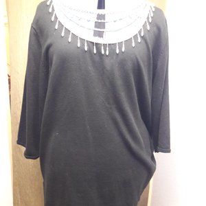 Bob Mackie 3X Black Pearl Gold Sweater Beads Rhinestones